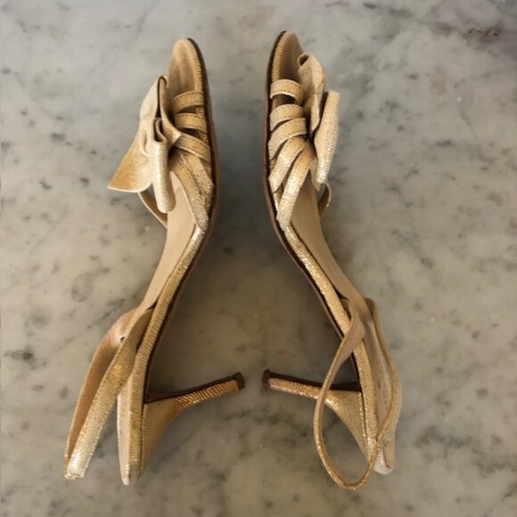KATE SPADE Maribeth Gold Metallic Bow Slingback Kitten Heels Size 6 1/2 B - Picture 7 of 15